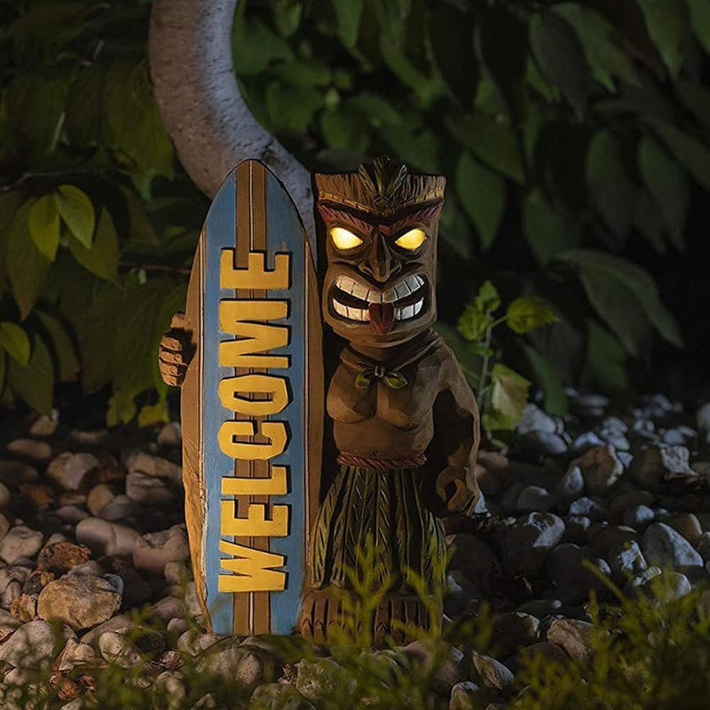 Cabilock Garten Hawaii Tiki Figur Welcome Gartendeko Willkommen Schild Tierfiguren Garten Dekofigur