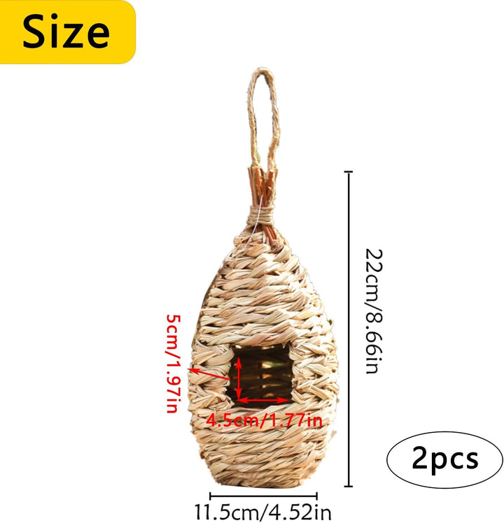 Vogelnest Gras, 2 Stück Gras Bird Nest, Handgewebte Vogelhäuser, Verschleissfest Hängender Vogelnest
