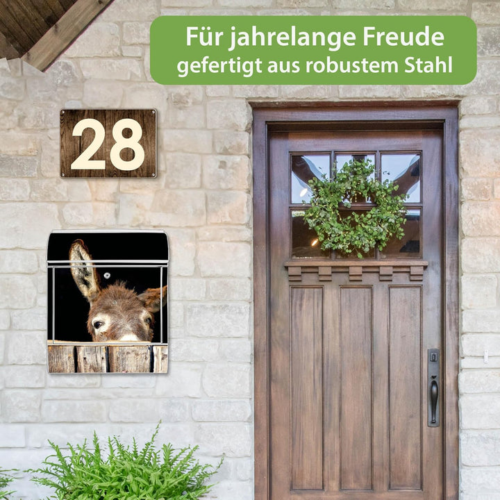banjado® Design Briefkasten mit Motiv Esel 39x47x14cm &amp; 2 Schlüssel - Briefkasten Stahl weiss mit Ze