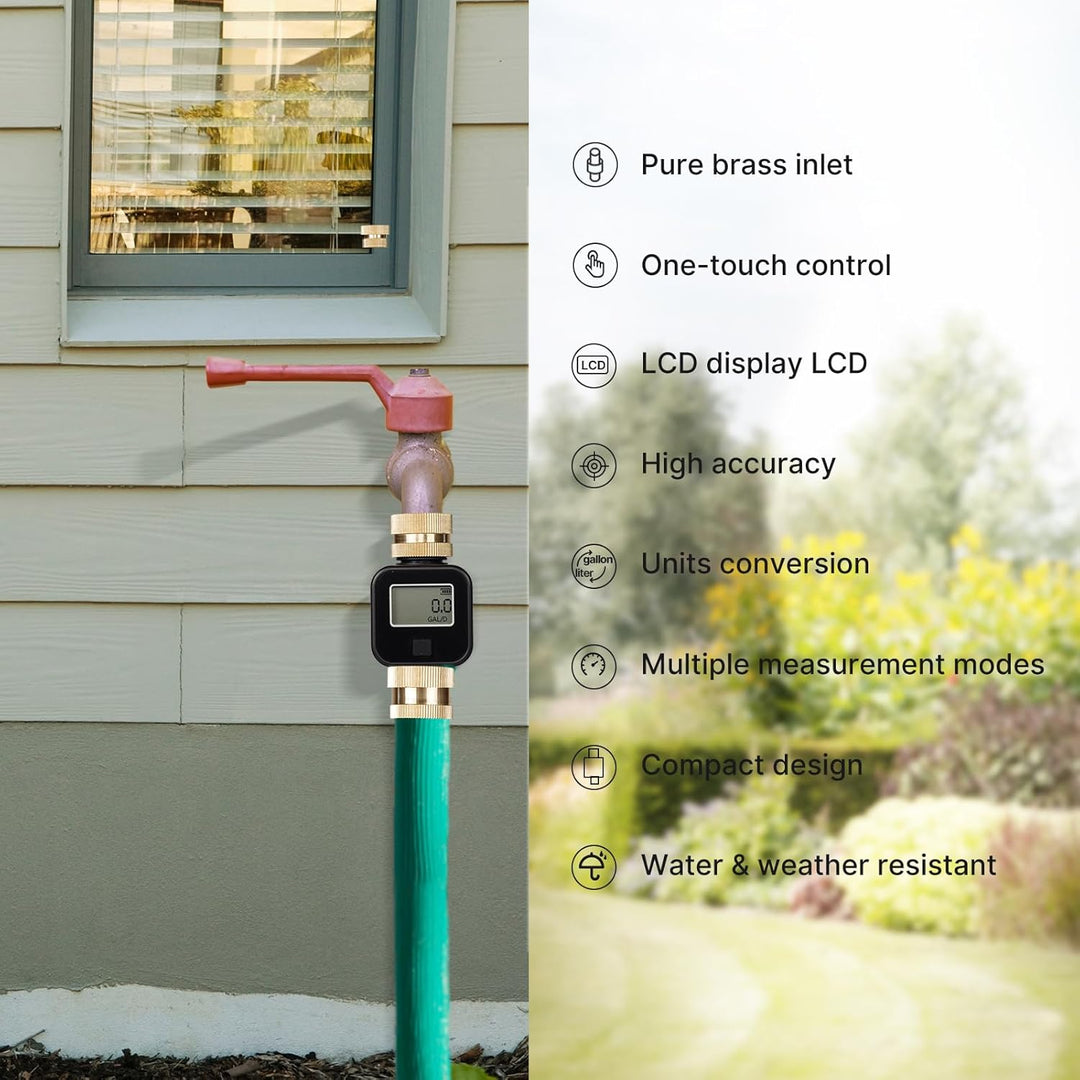 Messing-Wasserdurchflussmesser mit LCD – genaue Gallonen-/Liter-Messung für Poolfüllung, Wohnmobil-T