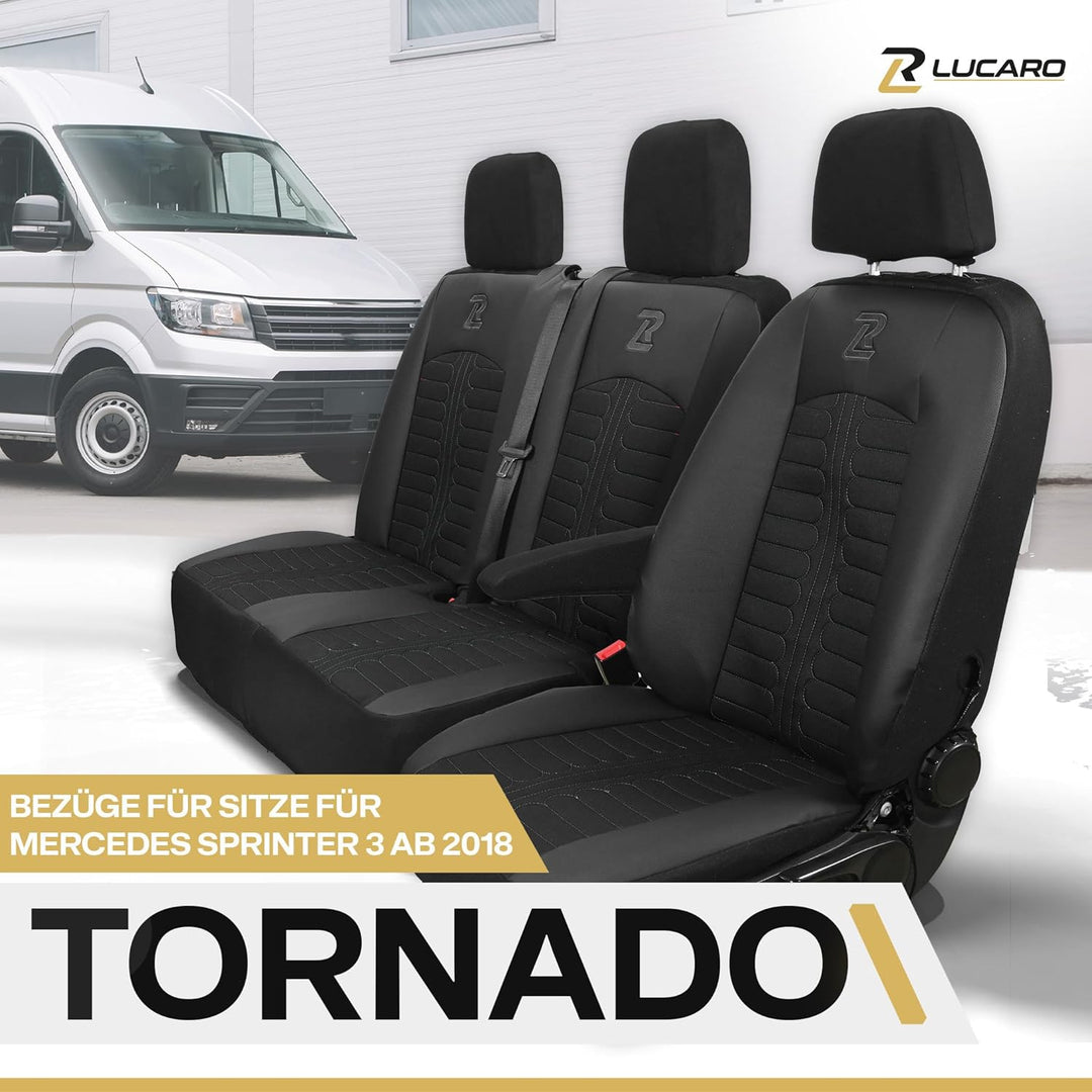 LUCARO Sitzbezüge Auto für Mercedes Sprinter 3 ab 2018 - Sitzbezügesets 1+2 - Auto Sitzbezüge Schwar