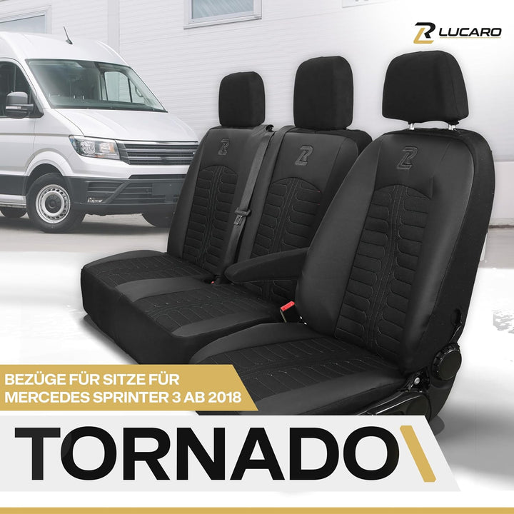 LUCARO Sitzbezüge Auto für Mercedes Sprinter 3 ab 2018 - Sitzbezügesets 1+2 - Auto Sitzbezüge Schwar