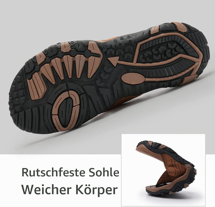 WateLves Herren Flip Flops Zehentrenner Leder mit Arch Support Sandalen Weich Leder Stoff Badelatsch