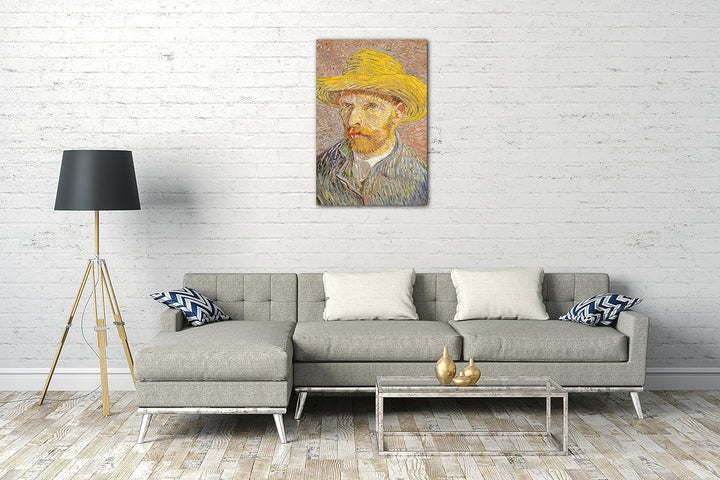 Printed Paintings Leinwand (60x80cm): Vincent Van Gogh - Selbstbildnis mit Strohhut 60x80 cm, 60x80