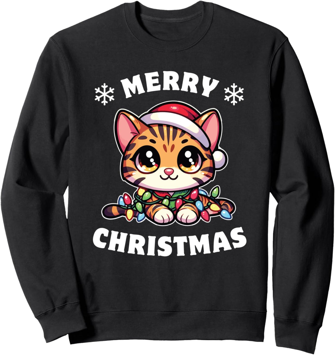 Weihnachtsmütze Weihnachten Lichterkette Bengalkatze Sweatshirt