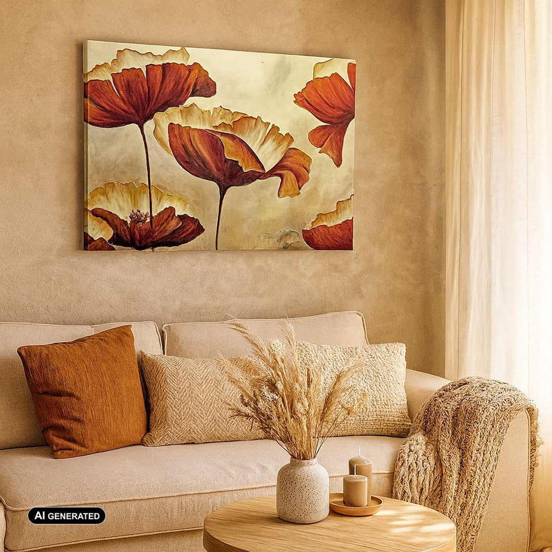 Bilder auf Leinwand Mohn Blume Wiese Leinwandbild mit Rahmen 70x50cm Wandbilder Dekoration Wohnzimme