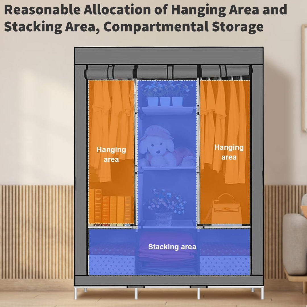 LONENESSL Canvas Kleiderschrank, 128 x 45 x 170 cm Schrank Kleiderschrank für Schlafzimmer, tragbare