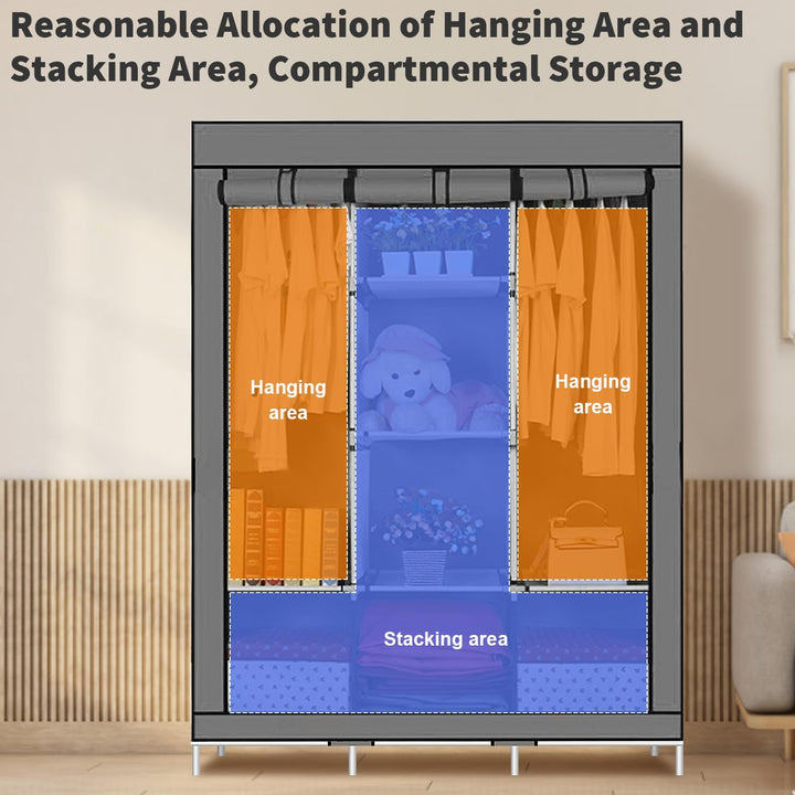 LONENESSL Canvas Kleiderschrank, 128 x 45 x 170 cm Schrank Kleiderschrank für Schlafzimmer, tragbare