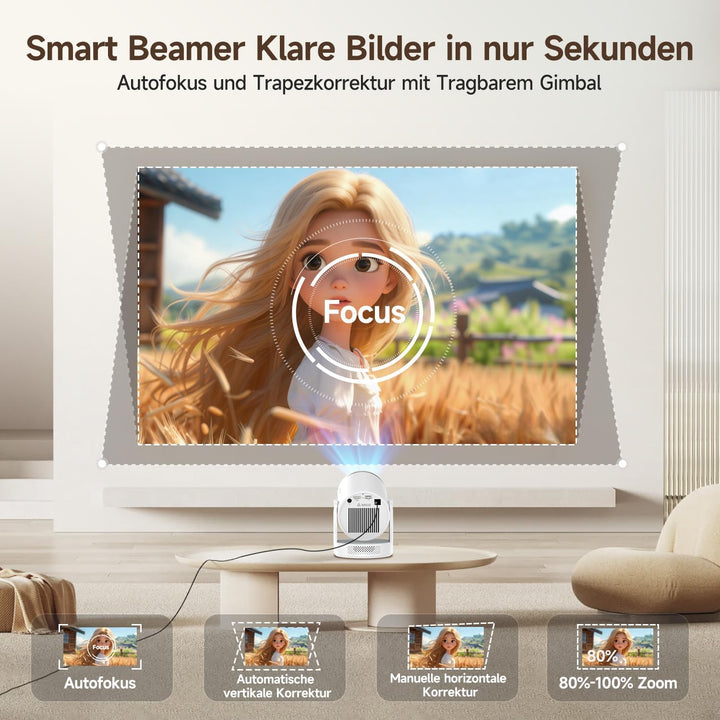 【Autofokus】 Magcubic Mini Beamer 4K HY320pro, Projektor mit Native 1080p, 400 ANSI, 10.000:1 Kontras