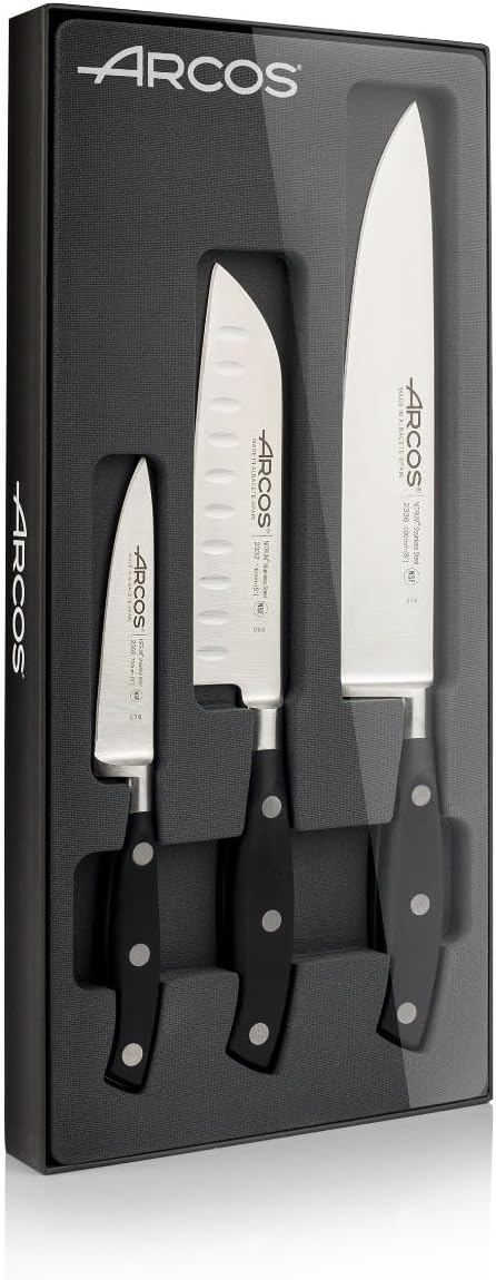 Arcos Riviera, Küchenmesser-Set, Regler + 1 Santoku + 1 Chefmesser, Edelstahl geschmiedet Nitrum, PO