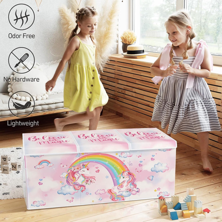 omedecal Spielzeugkiste Aufbewahrungsbox mit Deckel Kinder 96 x 32 x 40 cm, Faltbare und Platzsparen