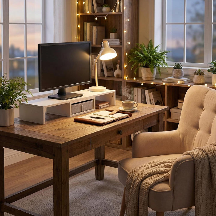 HOMYLIN Monitorständer mit Schublade, Dual-PC, Laptop, TV, Desktop-Ständer für Schreibtisch, längenv
