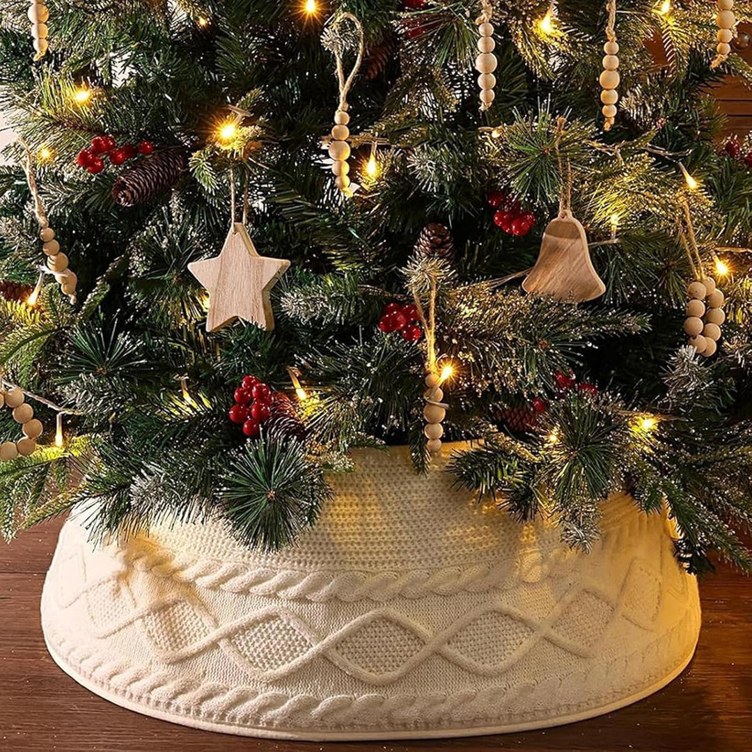 Gestrickter Weihnachtsbaum Kragen - Cremeweisse Rustikale Landhaus Alternative Zum Baumständer,Bauer