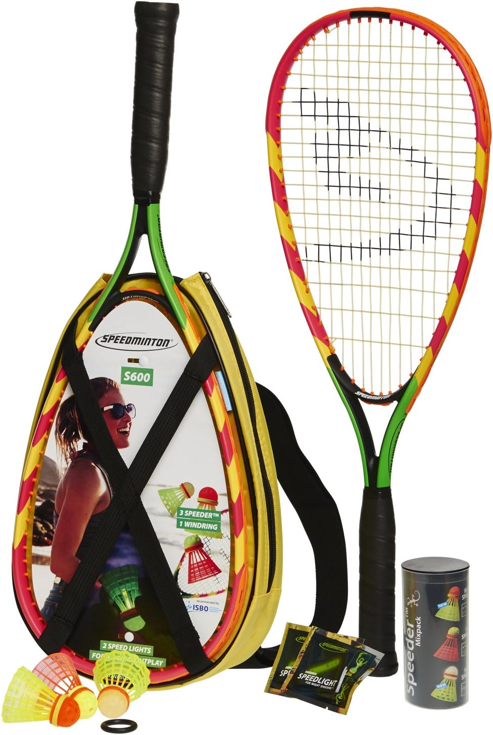 Speedminton S600 Set - Original Speed Badminton/Crossminton Starter Set inkl. 2 Schläger, 3 Speeder,