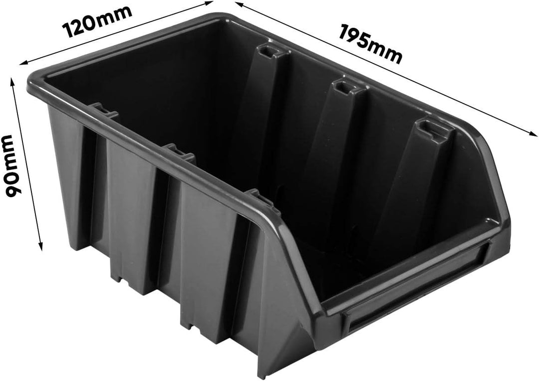 100x Stapelbox 195 x 90 x 120 mm - Stapelboxen Set - Sichtbox Sichtlagerboxen Lagerbox, Schwarz, 100