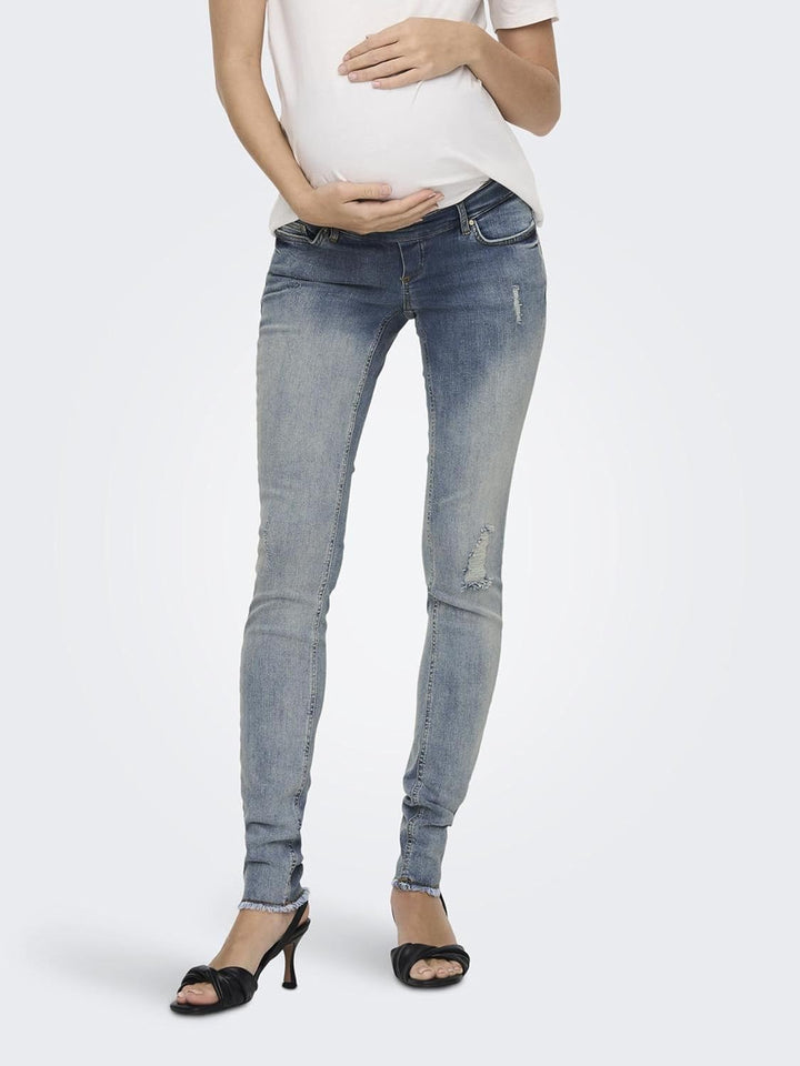 ONLY MATERNITY Damen Olmblush Mid Sk Ank Raw Dnm, Medium Blue Denim, M / 32L