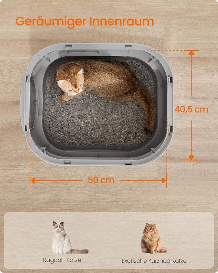 Feandrea Katzenklo, Katzentoilette XXL, mit Deckel, ausziehbares Tablett, Schaufel, Bürste, für Katz