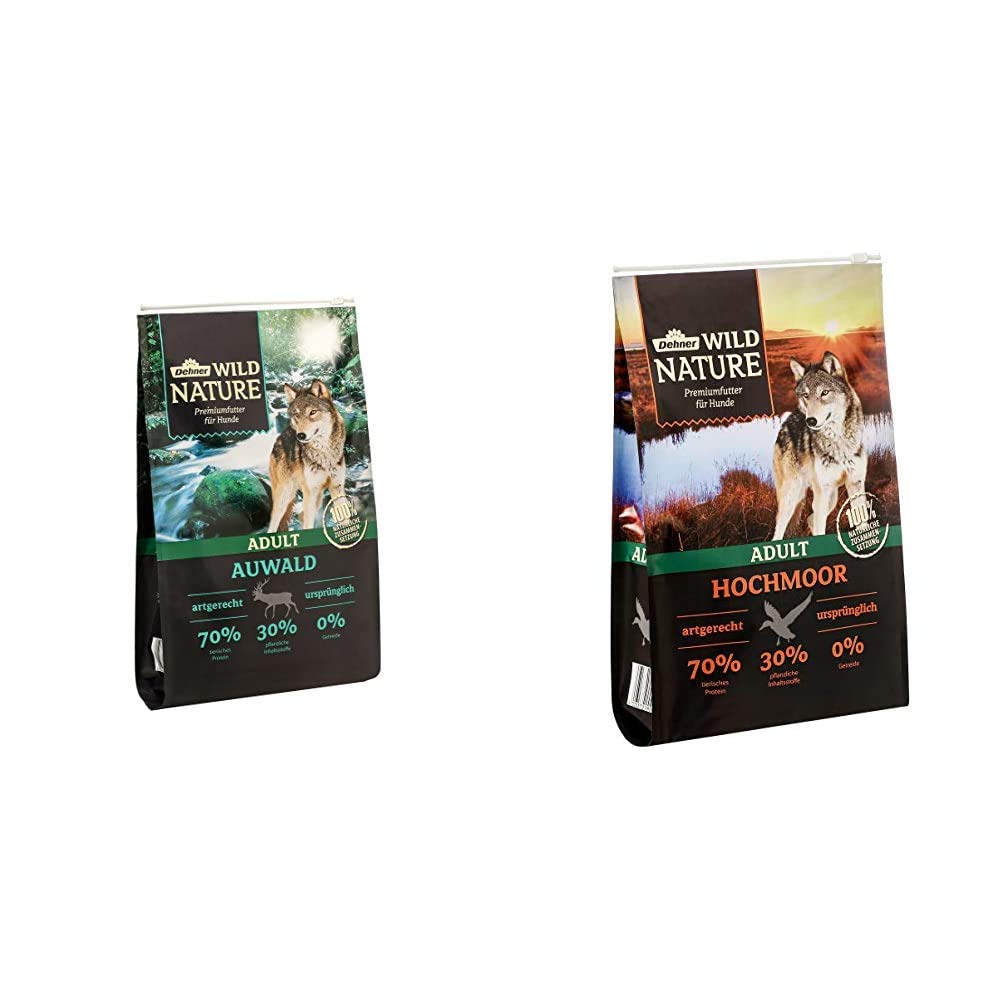 Dehner Wild Nature Hundetrockenfutter Adult, Auwald, 4 kg & Wild Nature Hundetrockenfutter Adult, Ho
