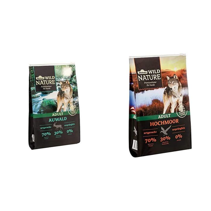 Dehner Wild Nature Hundetrockenfutter Adult, Auwald, 4 kg & Wild Nature Hundetrockenfutter Adult, Ho