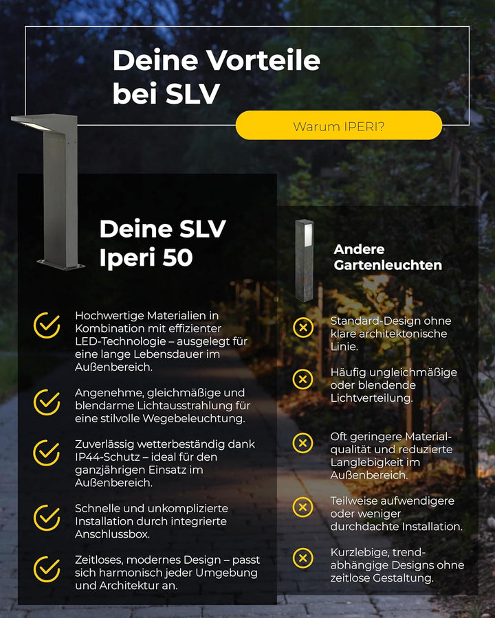 SLV LED Aussenleuchte IPERI 50 | Design Aussen-Standleuchte, stilvolle Aussenbeleuchtung | Outdoor L