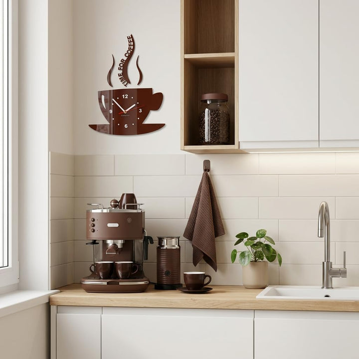 TASSE Time for Coffee (Zeit für Kaffee) Moderne Küche Wanduhr, Braun, 3d römisch, wanduhr deko, Brau