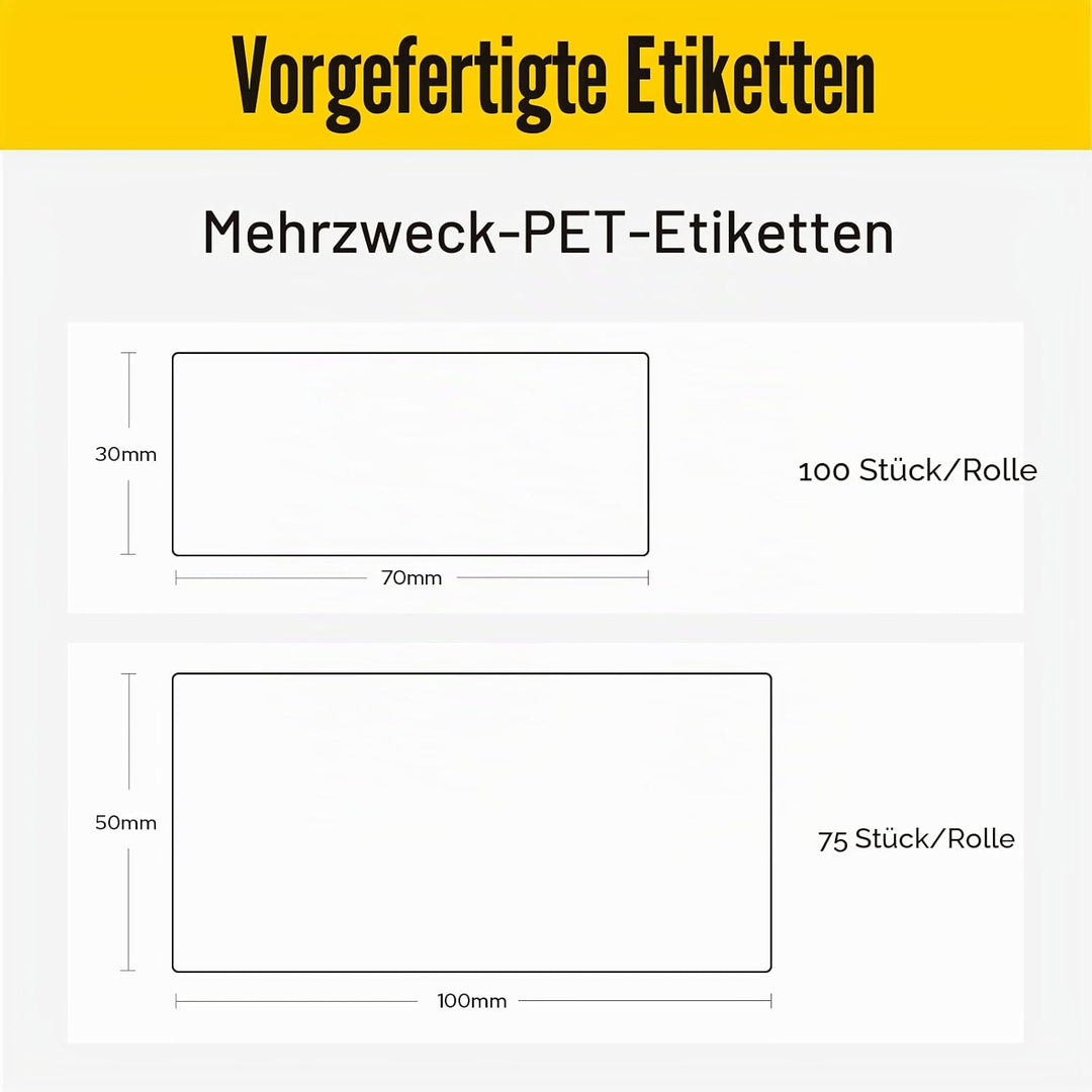 MakeID EP53 Etiketten, Allwetter-PET-Etikettenband mit Farbbandkassette für ID- und Gerätekennzeichn