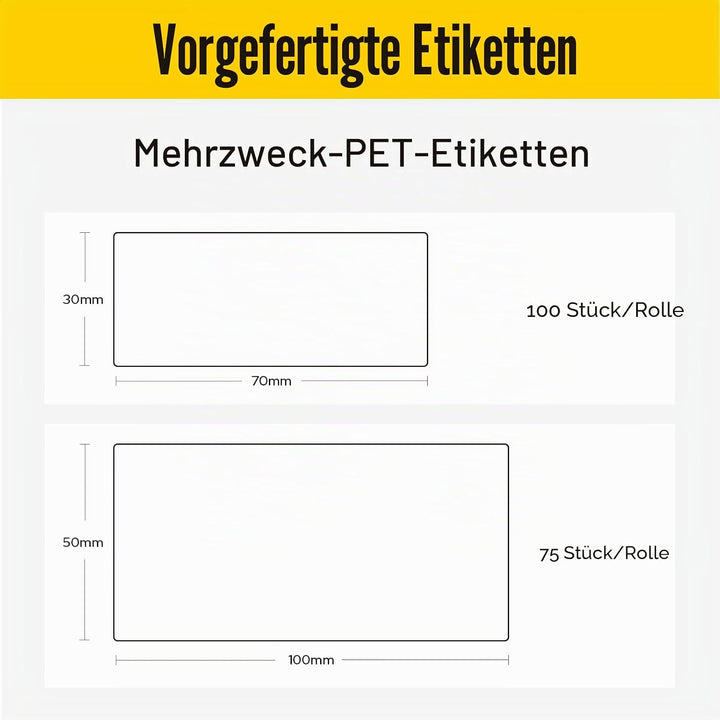 MakeID EP53 Etiketten, Allwetter-PET-Etikettenband mit Farbbandkassette für ID- und Gerätekennzeichn