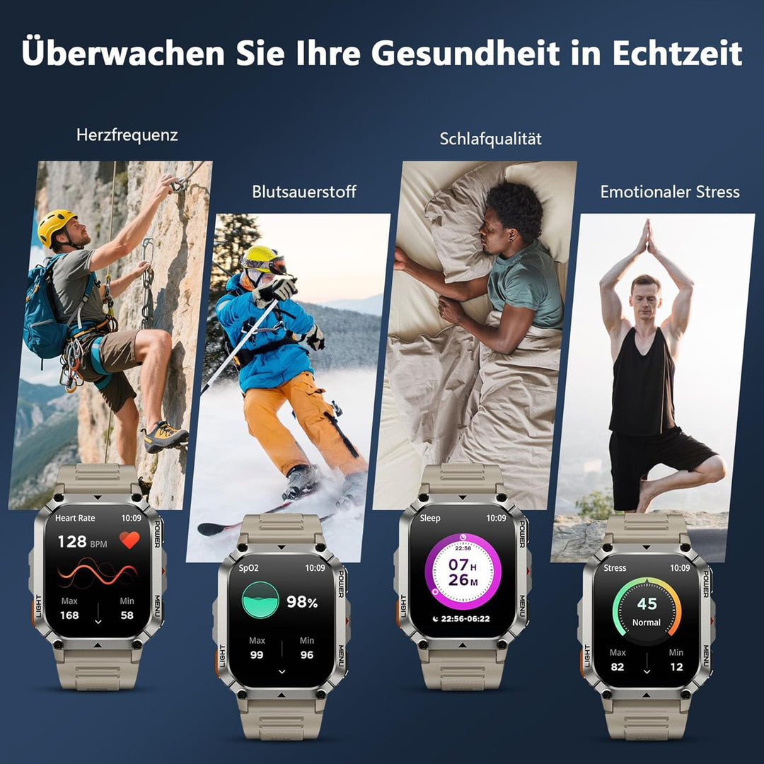 Blackview Smartwatch Herren, IP68 Wasserdicht, Fitnessuhr, Telefonfunktion, Anrufe tätigen/empfangen