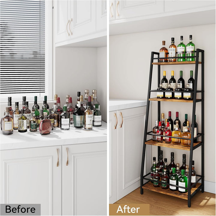 YMYNY 4-Tier Abgestufte Liquor Cabinet Mini Bar, Weinregal Freistehend Boden für Whiskey, Ecke Liquo