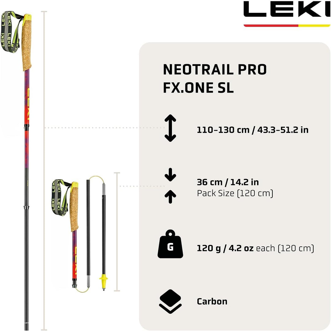 LEKI Neotrail Pro FX.One SL Trailrunning Stöcke Damen und Herren | Carbon & faltbar | Fixlänge | Ult