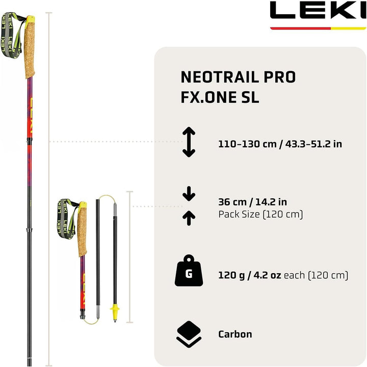 LEKI Neotrail Pro FX.One SL Trailrunning Stöcke Damen und Herren | Carbon & faltbar | Fixlänge | Ult