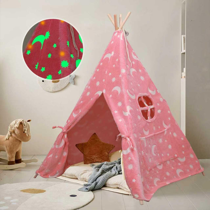 Tipi Zelt für Kinder, Tragbares Tipi Spielzelt,Drinnen Tipi Kinderzelt Rosa, Rosa