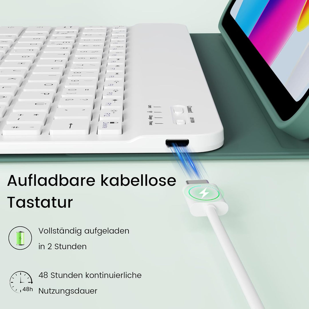 Hülle mit Tastatur für iPad (A16) 11/10 Generation 11/10,9 Zoll 2025/2022, Abnehmbare Kabellose Blue