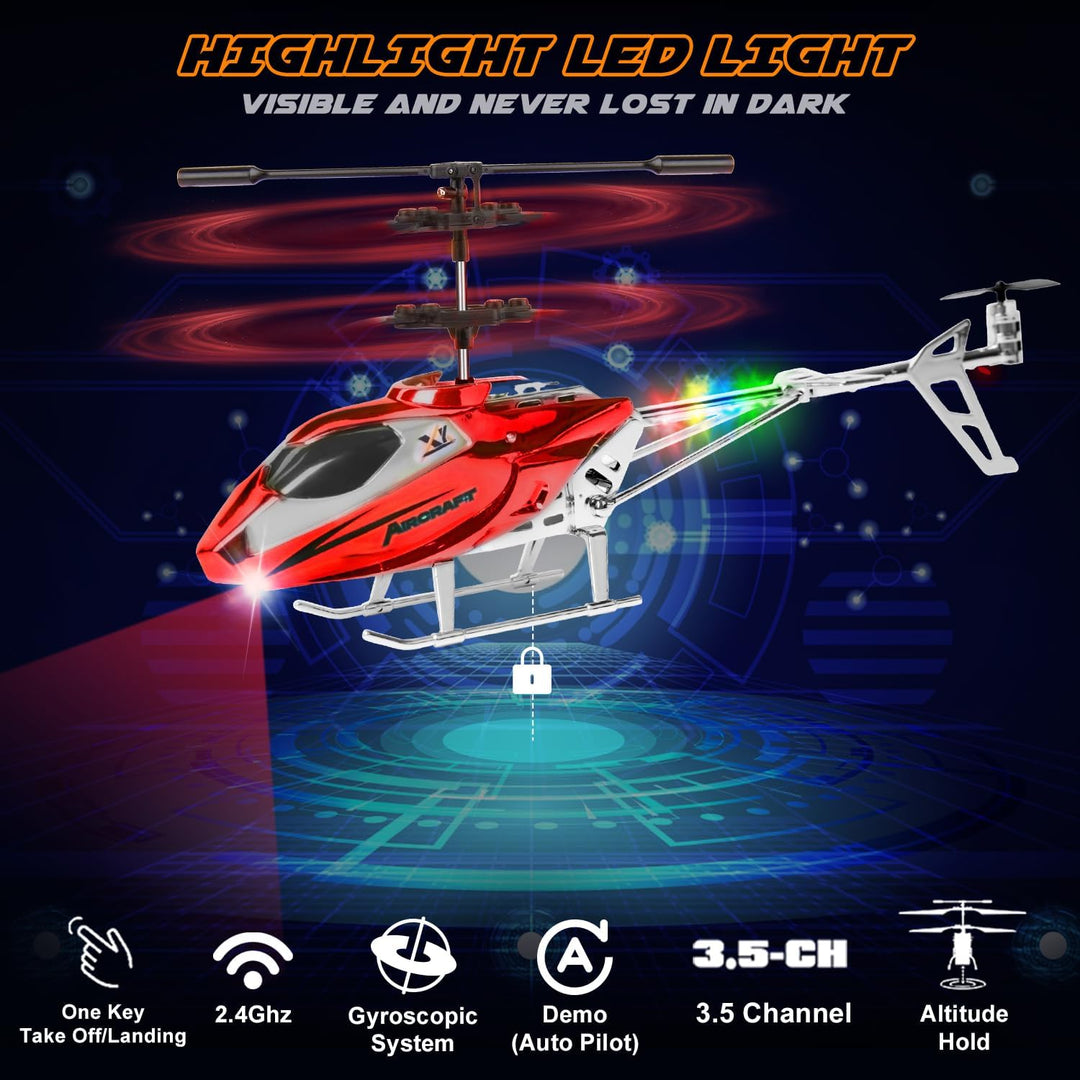 TERRAMUS RC Hubschrauber- 2.4G Ferngesteuerter Hubschrauber Indoor RC Helikopter Spielzeug mit LED-L