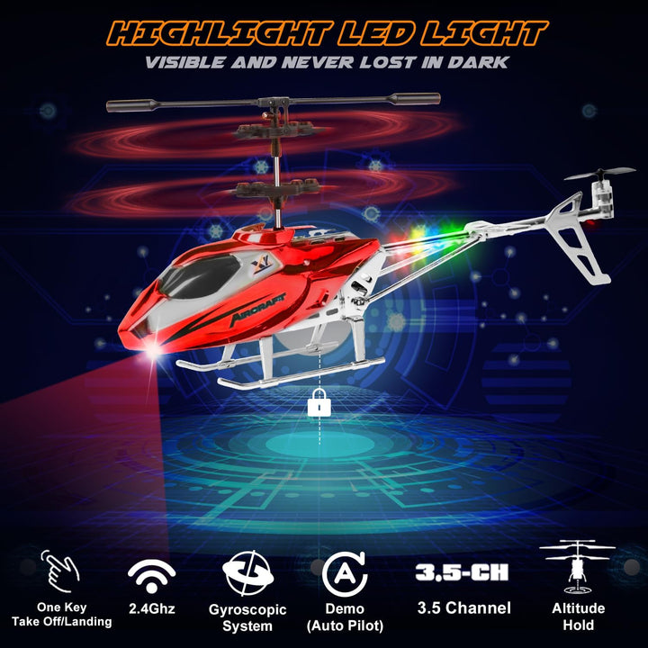 TERRAMUS RC Hubschrauber- 2.4G Ferngesteuerter Hubschrauber Indoor RC Helikopter Spielzeug mit LED-L