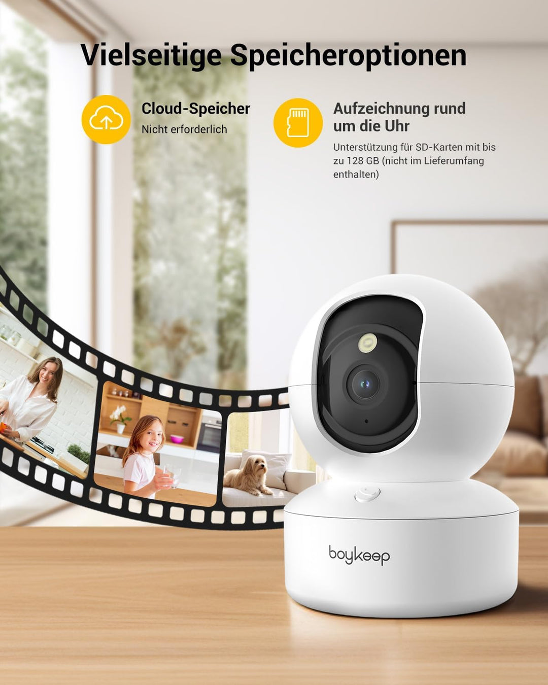 BoyKeep 2.4G/5GHz Überwachungskamera Innen 2K 360° WLAN Überwachungskamera Indoor Hundekamera mit AP