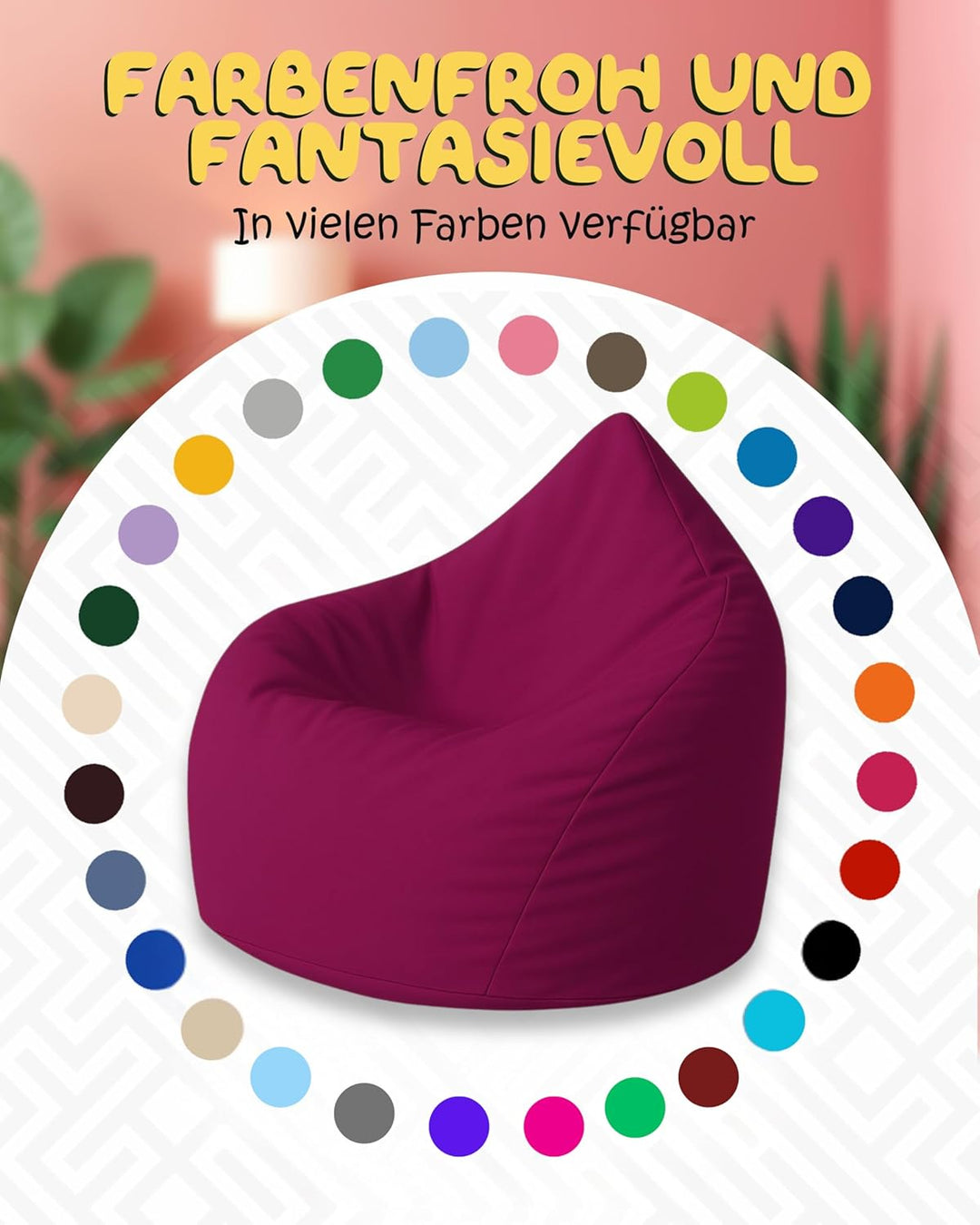 PATCH HOME Patchhome Sitzsack Tropfenform mit Reissverschluss Nachfüllbar - für In &amp; Outdoor - mit S