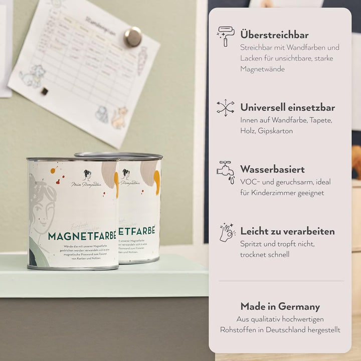 MissPompadour haftstarke Magnetfarbe, Magnetlack 750 ml überstreichbar, geruchsarm - für Innen, dunk