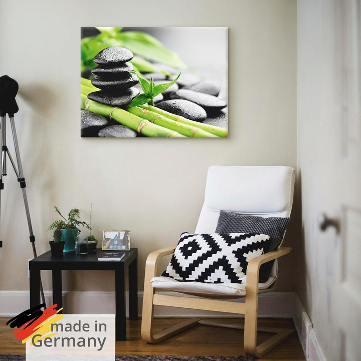 ARTland Leinwandbilder Wandbild Bild auf Leinwand 80x60 cm Asien Zen Spa Steine Bambus Asiatisch Wel