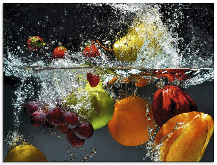 ARTland Glasbilder Wandbild Glas Bild einteilig 60x45 cm Querformat Früchte im Wasser Obst Frucht Co