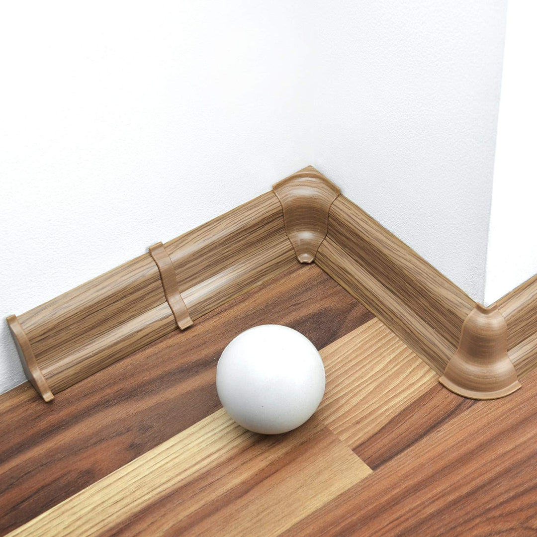 DQ-PP 10m Sockelleisten 52mm PVC Eiche Laminatleisten Fussleisten aus Kunststoff Dekore, 10m Sockell