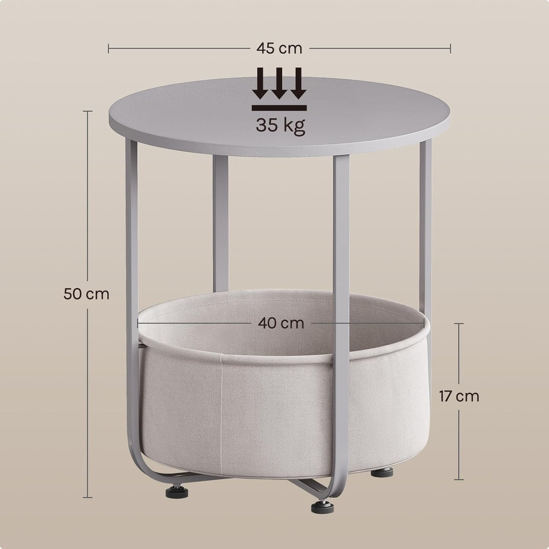WOLTU Couchtisch rund, Kleiner Beistelltisch, mit abnehmbarem Stoffkorb, Metallrahmen, für Sofa Wohn