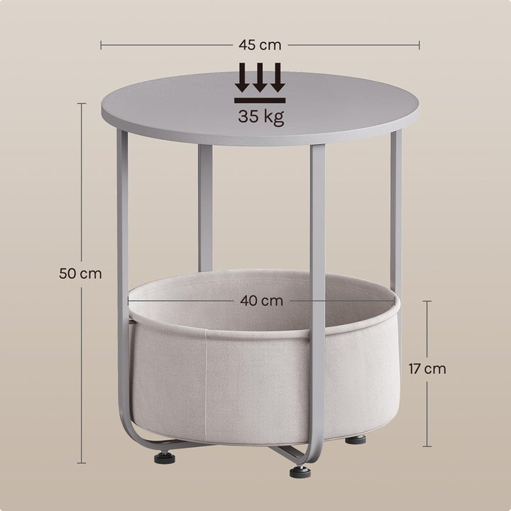 WOLTU Couchtisch rund, Kleiner Beistelltisch, mit abnehmbarem Stoffkorb, Metallrahmen, für Sofa Wohn