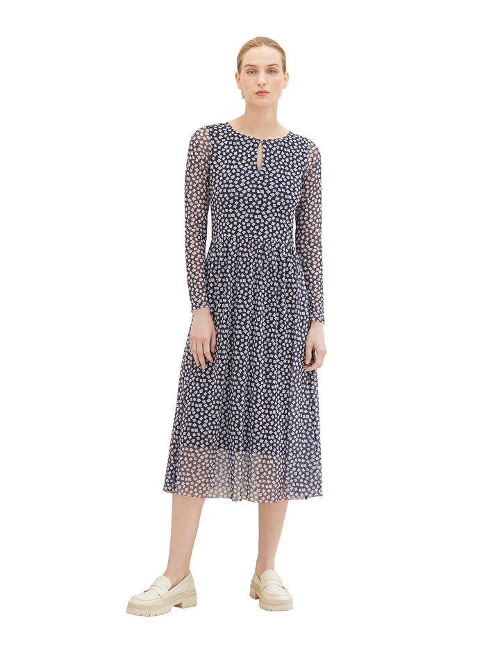 TOM TAILOR Damen Mesh Kleid mit Muster 34 30350 - Navy Geometric Design, 34 30350 - Navy Geometric D