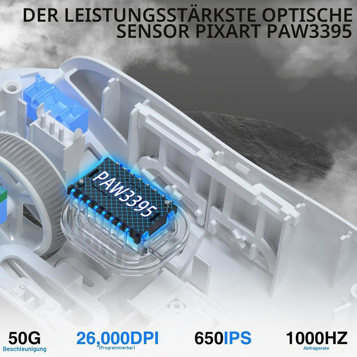 AJ139PRO Kabellose Gaming Maus, Leichtgewicht 59g FPS Mäuse, Optischer Sensor PixArt PAW3395, 26K DP