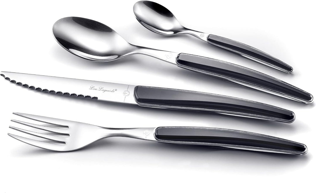 Lou Laguiole Besteck MONTANA, Tafelbesteck für 6 Personen, 18/0 Edelstahl mit kristallierter Dekorgr