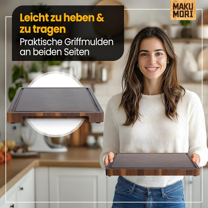 Premium Schneidebrett aus Massivholz, Stirnholz, End Grain 40x29x3cm - Aus karbonisiertem Akazienhol