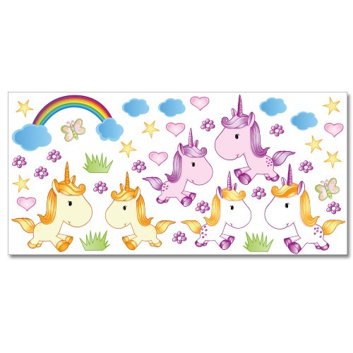 Wandkings Einhörner Wandsticker XL Set, 40 Aufkleber, Gesamtfläche 130 x 70 cm