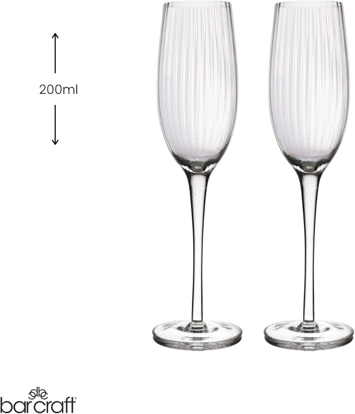 BarCraft 2er Set geriffelte Champagnergläser, 2 handgemachte Gläser, in Geschenkbox, 200ml, Champagn