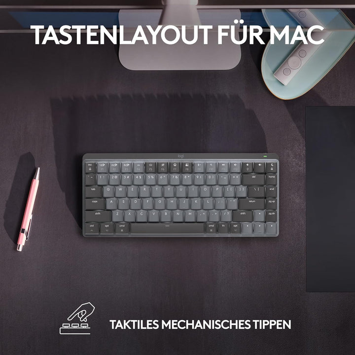 Logitech MX Mechanical Mini für Mac, Kabellose Tastatur mit Beleuchtung, Flache Tasten, Taktile leis